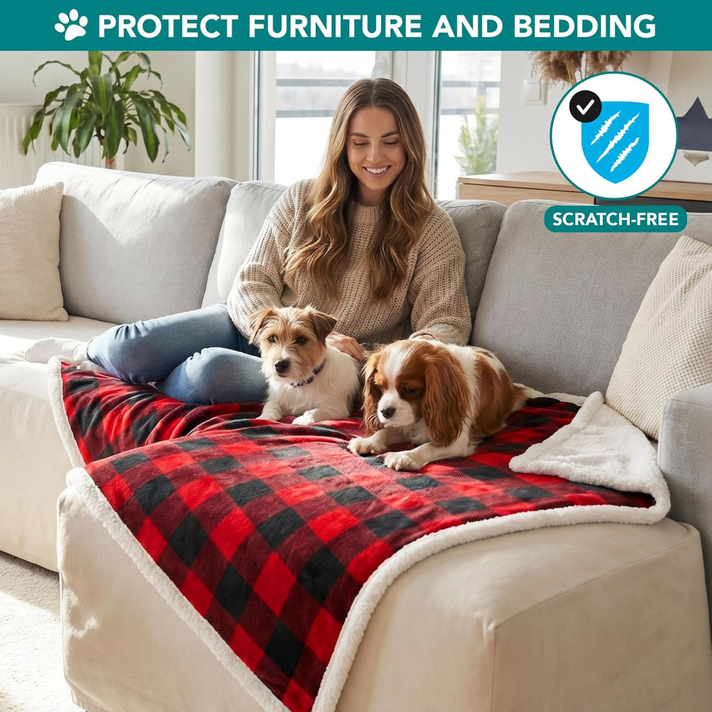 Dog Blanket for Small Medium Dogs and Cats, Soft Sherpa Fleece Pet Blanket Throw for Puppies Kittens, Reversible Plush Couch Cover Protector Sofa Bed Crate, Machine Washable, 60X40, Checker Red