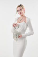 Women round Ball Crystal Evening Clutch Purse Tassel Wedding Party Hand Bags