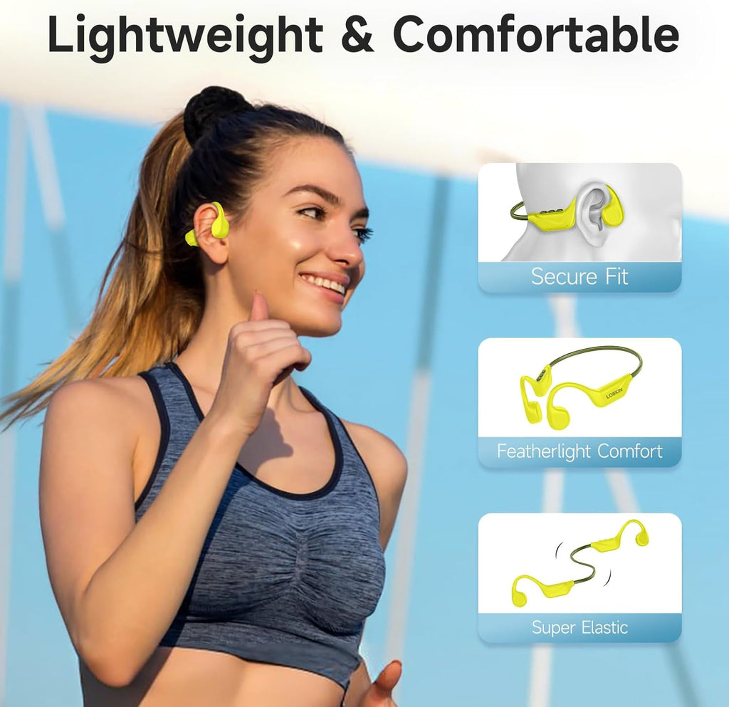 Bone Conduction Headphones Bluetooth 5.4, Open Ear Headphones with Mic, Wireless, 10H Playtime, IPX5 Waterproof Sports Headphones (Yellow)