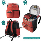Dog Travel Backpack 27L Airline Approved Pet Supplies Bag, Red | Cat Traveling Suitcase Organizer for Weekend Road Trip Camping; 2 Food Containers, 2 Collapsible Bowls & Poop Bag Dispenser