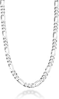 Italian 925 Sterling Silver 7Mm Figaro Chain for Men Necklace | Fine Jewelry, Solid Diamond-Cut Link, Made in Italy