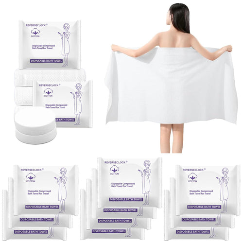 10 Pack Large Compressed Bath Towels Portable Lightweight Disposable Cotton Fiber Tablets Towel for Travel, Camping, Gym, Swimming, Beach (55" X 28")