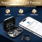 Open Ear Headphones, Wireless Headphones with Smart Digital Display & Mic, Open Ear Earbuds 35H Playtime, Sweat Resistant & Waterproof, Secure Comfortable Fit - Running, Sport, Driving, Daily (Black)