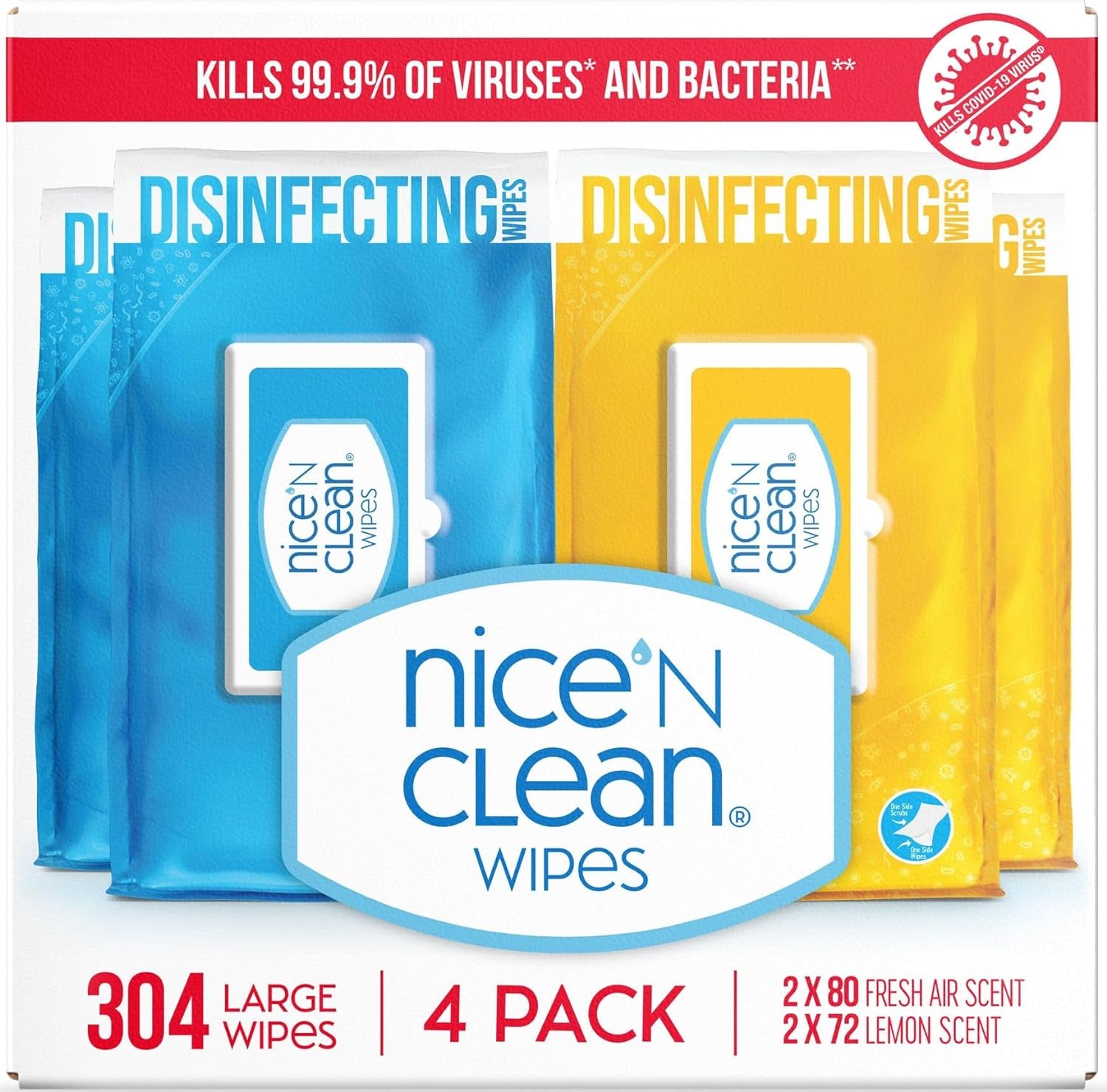 Disinfecting Surface Wipes 304Ct | Cleans & Disinfects Home & Kitchen Surfaces | Fresh & Lemon Scent