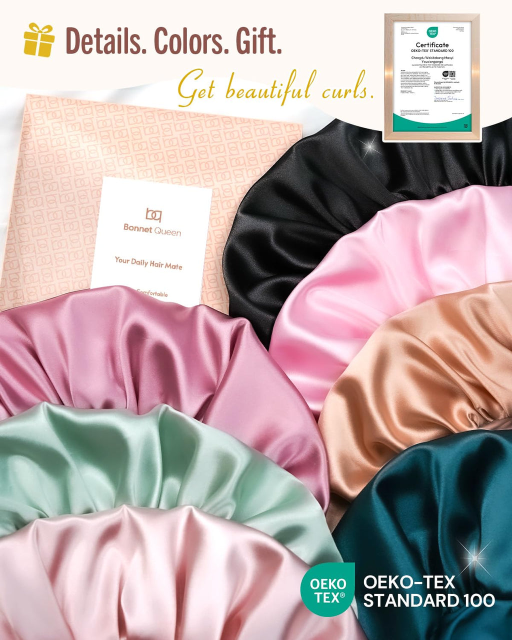 Double Layer Silk Bonnet for Sleeping for Women Satin Lined Bonnet Night Cap for Curly Hair with Tie Band,Champagne