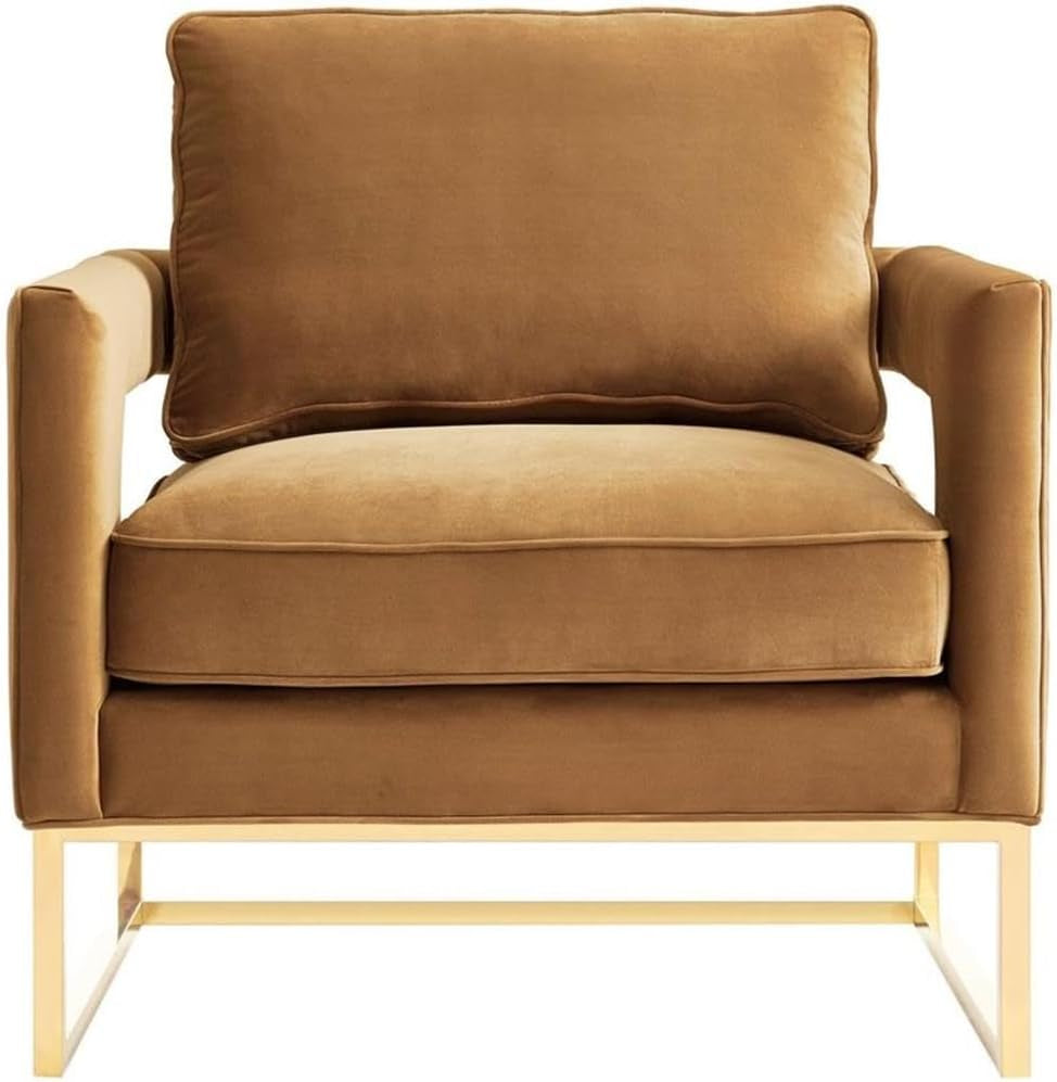 the Avery Collection Modern Style Living Room Den Leather Upholstered Armchair with Gold Legs, Cognac