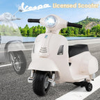 Licensed Vespa Scooter Kids Motorcycle by , 6V Ride on Electric Motorcycle with Training Wheels, Headlight, Battery Powered 3 Wheels Toy Gift with LED Headlight Horn for Boys Girls (White)