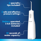 Cordless Express Water Flosser, Battery Operated & Portable for Travel & Home, ADA Accepted, Waterproof for Shower Use, White WF-02, Packaging May Vary