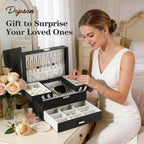 Jewelry Organizer Box, Large Jewelry Boxes for Women Girls, Space-Saving 3 Layers Jewelry Storage Case with Drawer, Movable Metal Stand, Modern, Gift Idea (Black)