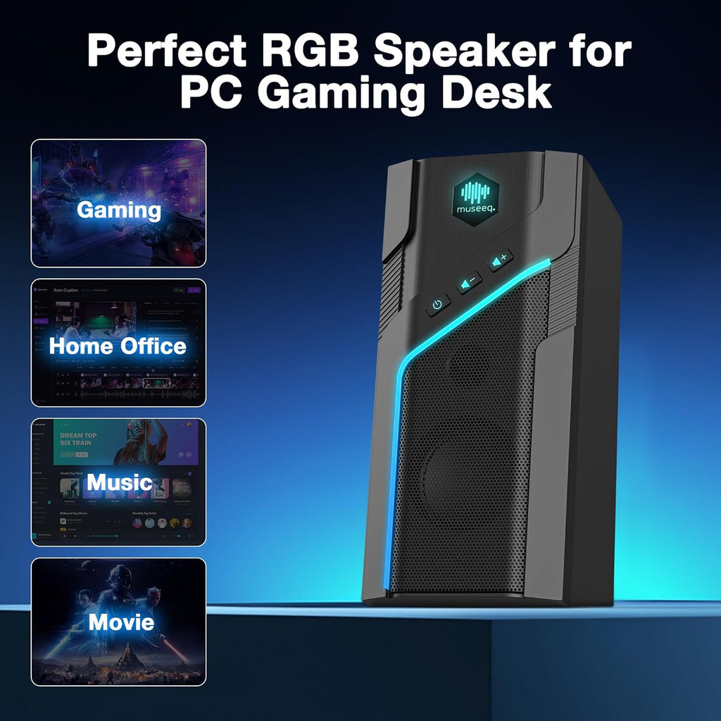 W-206RE RGB Bluetooth PC Speakers, Desktop Gaming Speakers with 21 LED Light Modes, USB Powered Stereo Computer Speakers for Monitor, Laptop and Gaming Setup