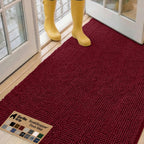 GORILLA GRIP Soakstopper Dog Door Mat, 60X36 Machine Washable Rug Absorbent Doormat Captures Moisture Mud Dirt, Quick Dry Soft Chenille Entryway Rugs Indoor Entrance Mats for Dog Paws, Burgundy