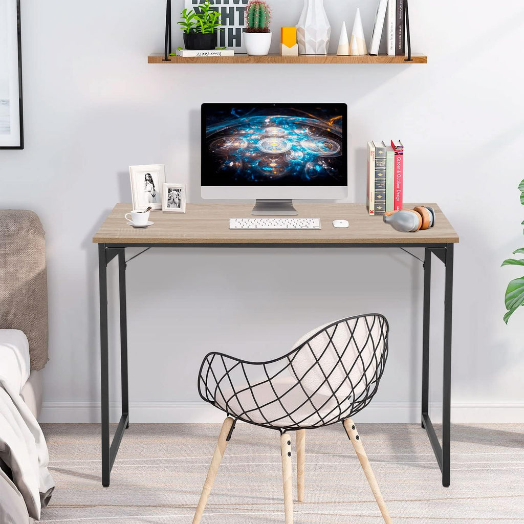 | 39 Inch Computer Desk | Nature | Sturdy Office Desk | Metal Frame, Adjustable Feet | Water-Resistant, Scratchproof Surface | Writing Table for Home Office or Study | Pack of 1