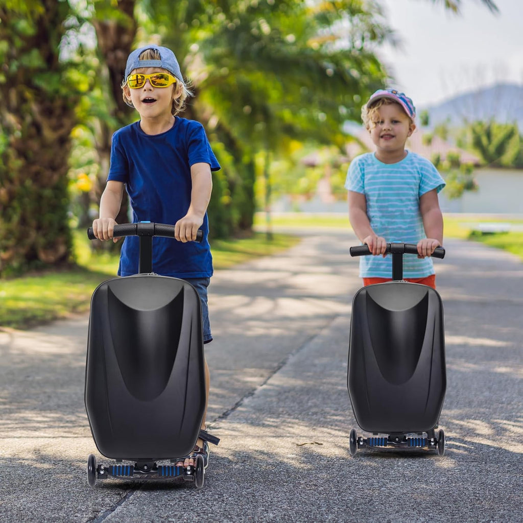 20" Scooter Suitcase for Kids, 2-In-1 Ride on Luggage with Wheels for Boys & Girls Ages 4-15, Foldable Hardshell Carry on Lightweight Travel Suitcase for Airplane