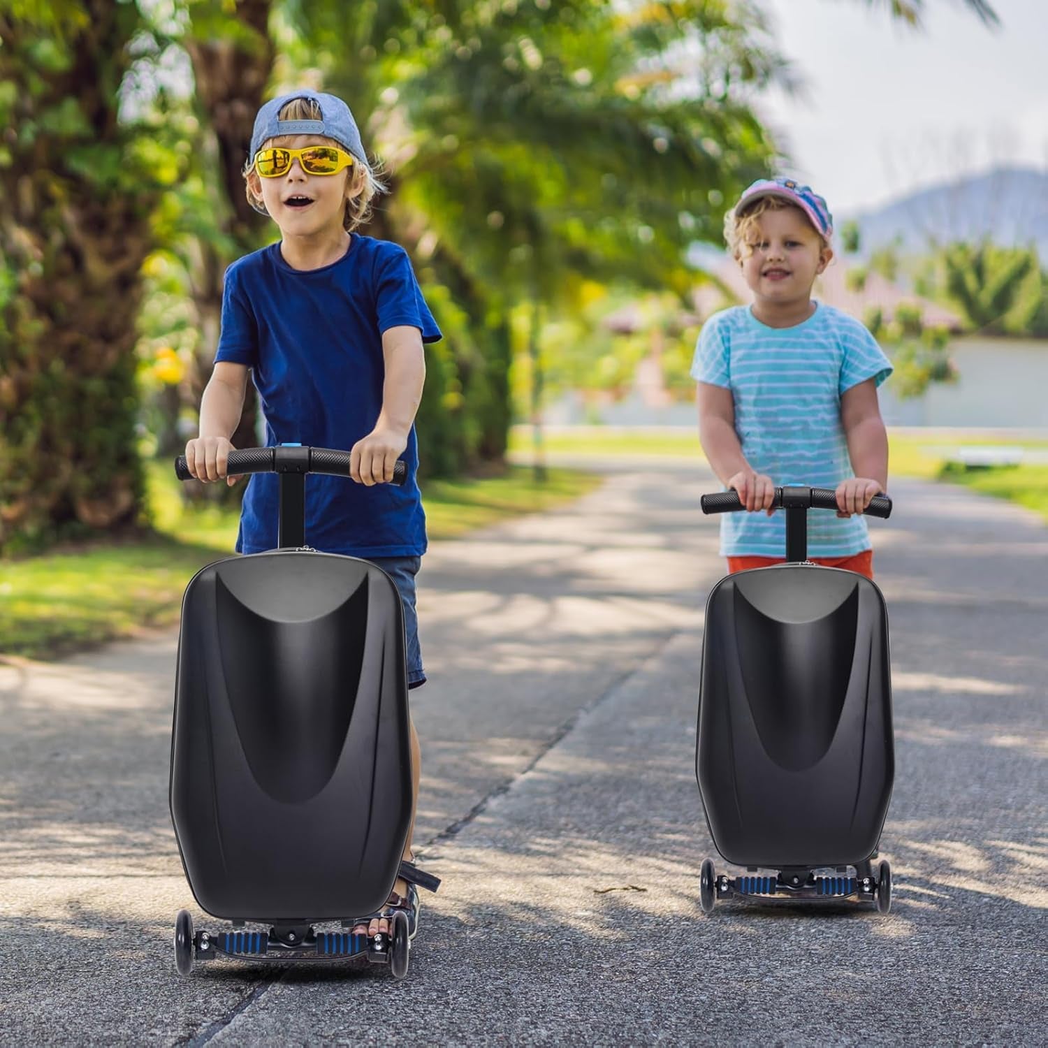 20" Scooter Suitcase for Kids, 2-In-1 Ride on Luggage with Wheels for Boys & Girls Ages 4-15, Foldable Hardshell Carry on Lightweight Travel Suitcase for Airplane