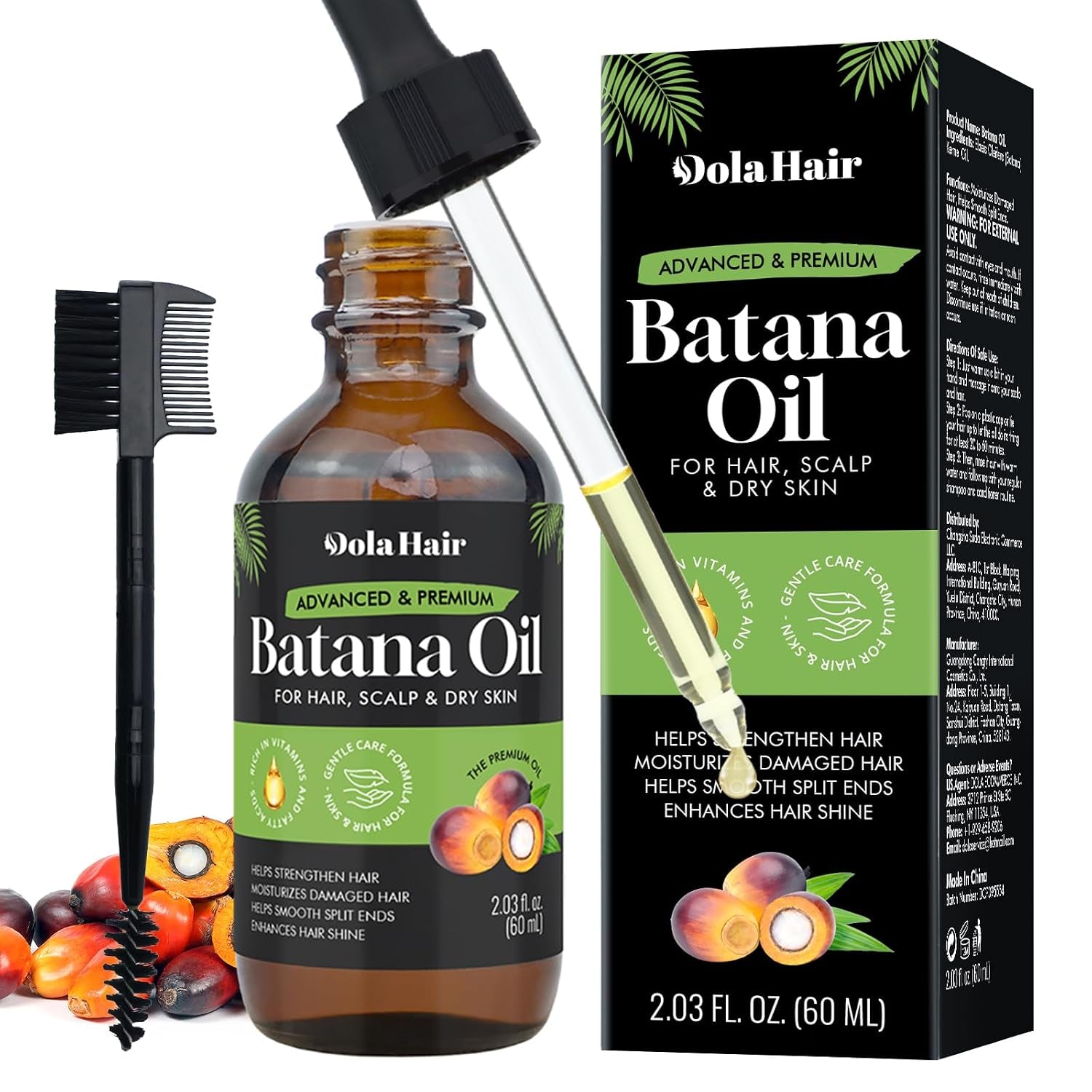 Batana Oil for Hair, Scalp & Skin, Natural Elaeis Oleifera Kernel Oil, Moisturizing Hair Oil for Dry Hair, Lightweight Conditioning Oil, Enhances Softness & Shine, 2.03 Fl Oz (60 Ml)