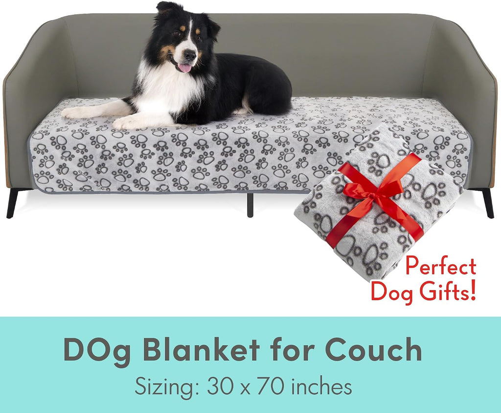 Premium Soft Dog Couch Blanket, with Flannel Cute Paw Print, 30 * 70 Inches, Cat Blanket Puppy Supplies Dog Products Stuff Essentials, Gray