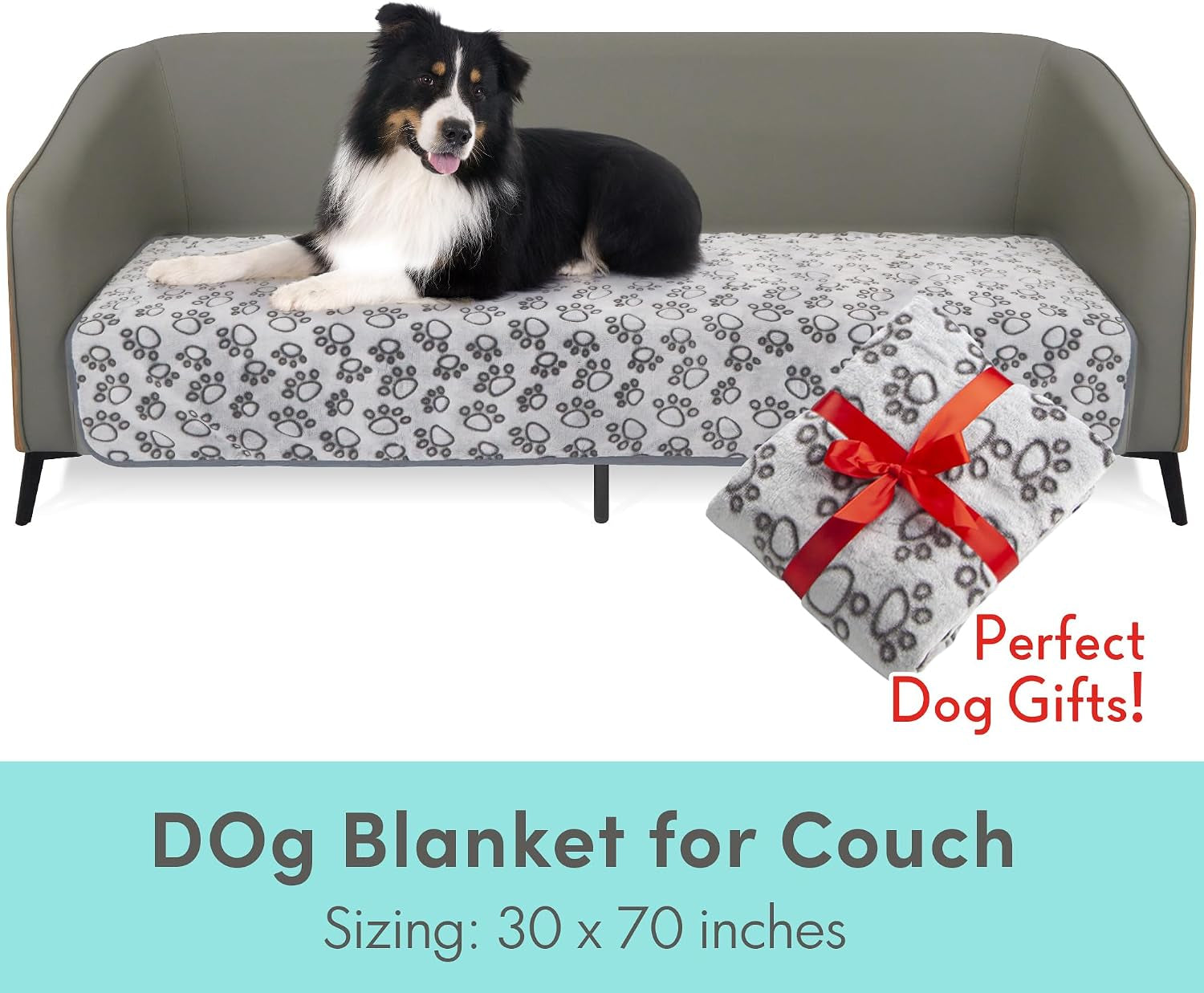 Premium Soft Dog Couch Blanket, with Flannel Cute Paw Print, 30 * 70 Inches, Cat Blanket Puppy Supplies Dog Products Stuff Essentials, Gray