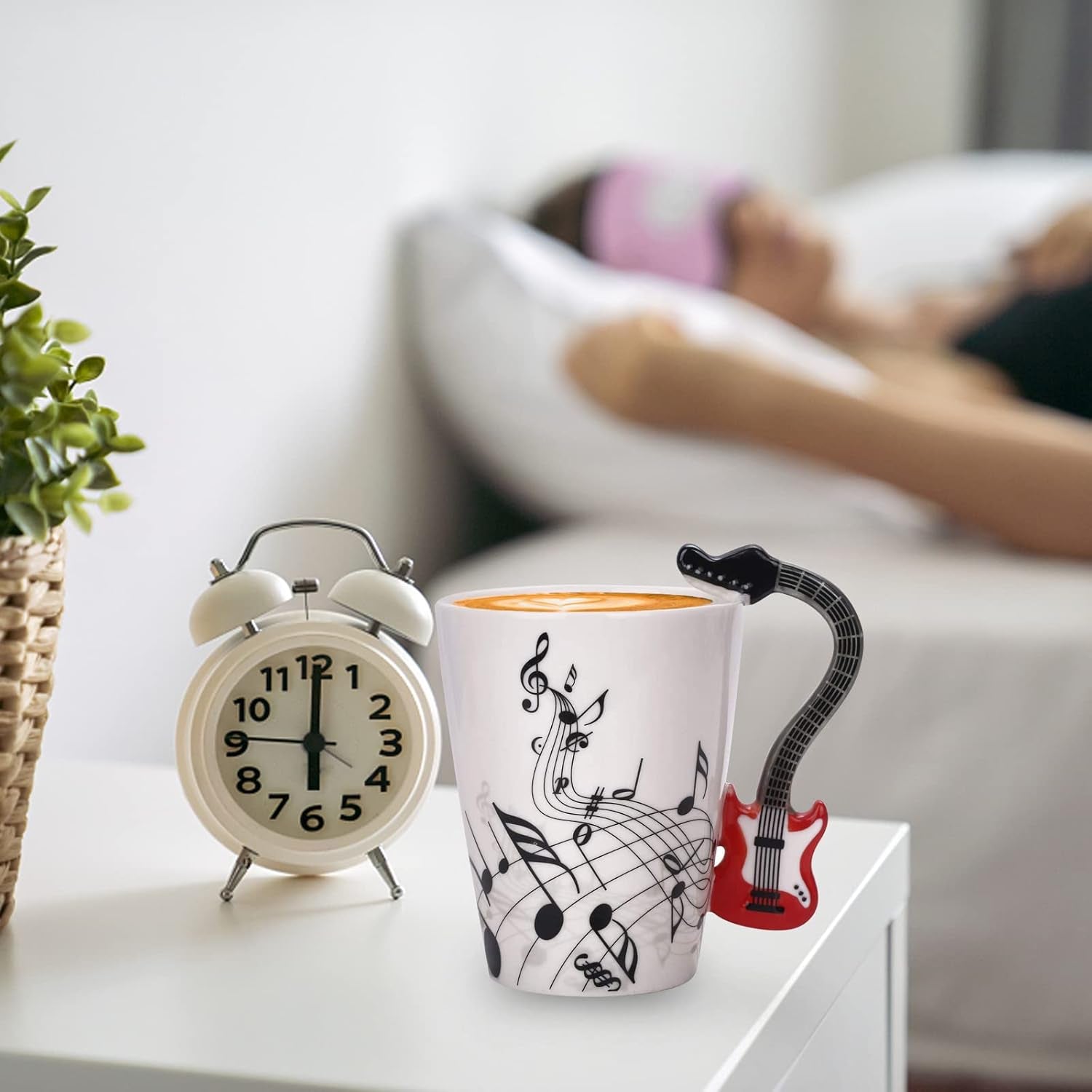 Guitar Novelty Mug Unique Musical Gift Coffee Cup with Guitar Handle Design,Great Gifts for Music Lovers&Guitar Payer,Holidays,Fathers Day,Men,Woman,Teachers
