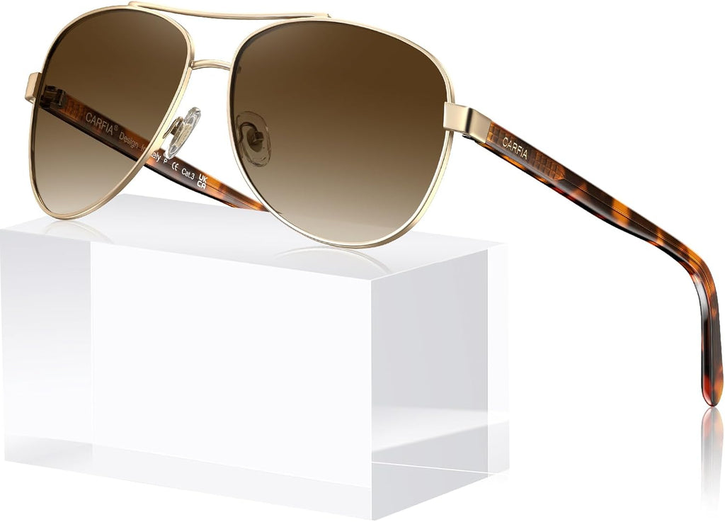 Polarized Sunglasses for Women UV400 Protection CA3216 | Handcrafted Acetate, Nickel-Free Metal Frame, Elegant Design, Shatterproof Lenses, Includes Leather Case, for Driving, Daily