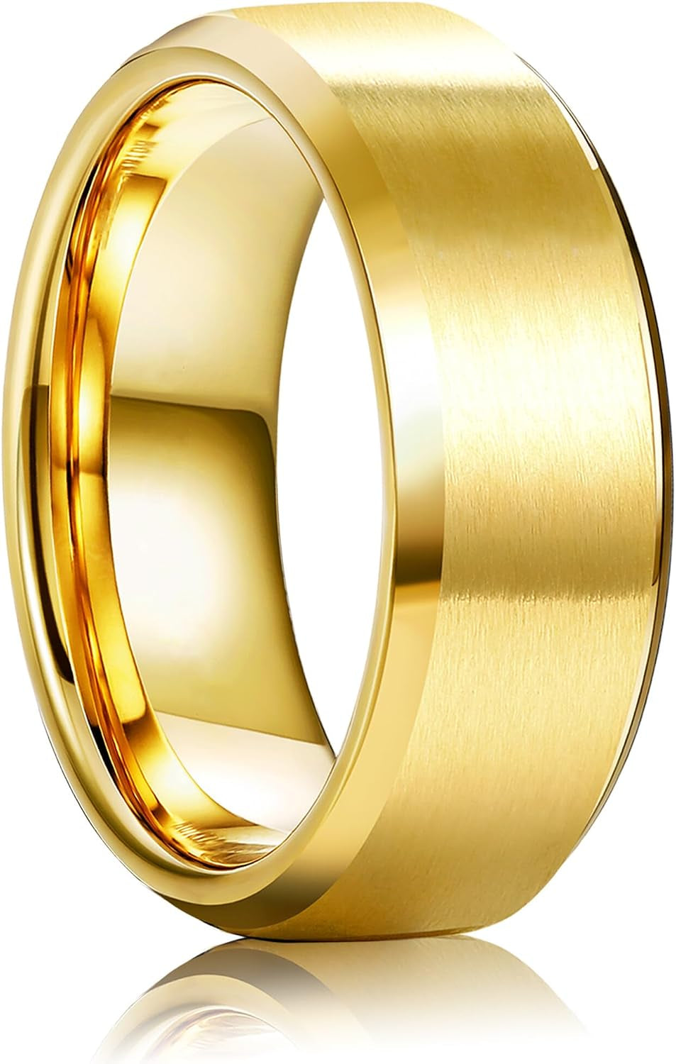 8MM Wedding Band for Men Stainless Steel Ring Band Size 6-14 | Matte Surface Beveled Polished Edge, Silver/Black/Gold Wedding Engagement Promise Ring Jewelry Gift Comfort Fit for Him