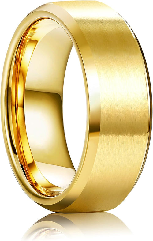 8MM Wedding Band for Men Stainless Steel Ring Band Size 6-14 | Matte Surface Beveled Polished Edge, Silver/Black/Gold Wedding Engagement Promise Ring Jewelry Gift Comfort Fit for Him