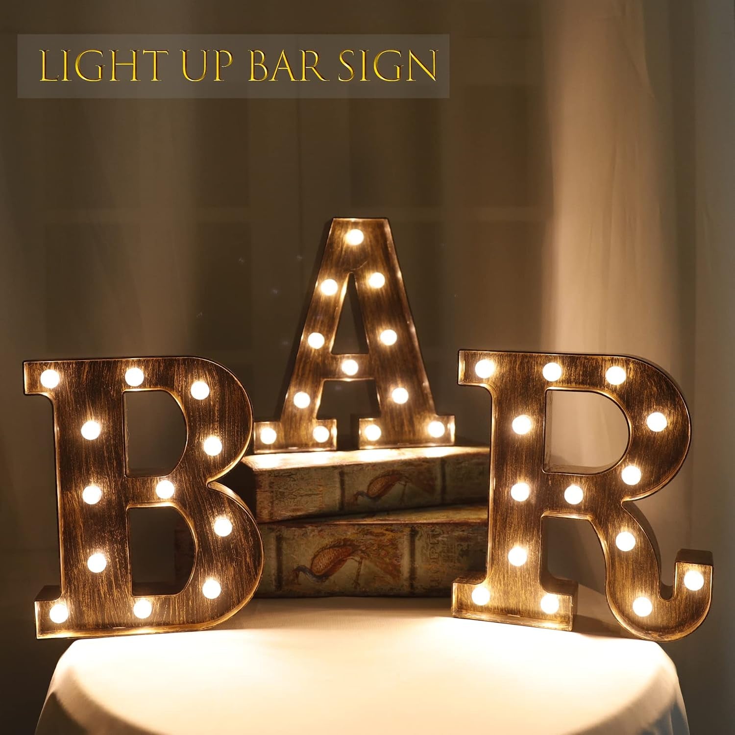 Light up BAR Sign, LED Vintage Letters Home Decor Name Signs - Illuminated Marquee Letter Sign Lights - Battery Operated - Lighted Accessories & Decorations