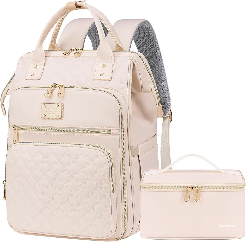 Lunch Backpack for Women,15.6 Inch Laptop Backpacks for Womens Back Pack, Travel Backpacks,Work Back Packs for Women (Beige)