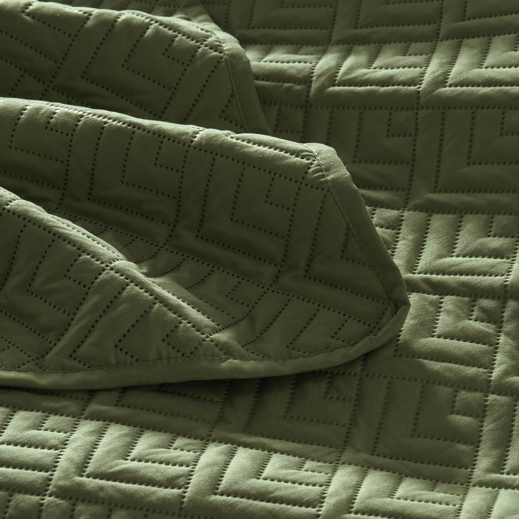 Quilt Set Queen Size Summer Squares Pattern Forest Green Bedspread | Bedding Set for All Season Use, Soft & Breathable Coverlet,3-Piece Set Includes 2 Shams, Machine Washable