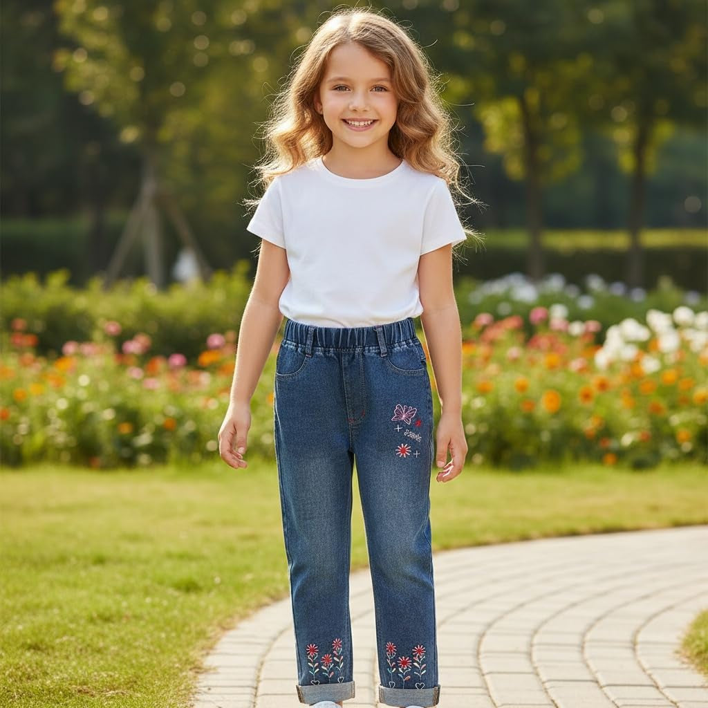 4-9T Infant Little Kids Girls Embroidery Jeans Denim Pants