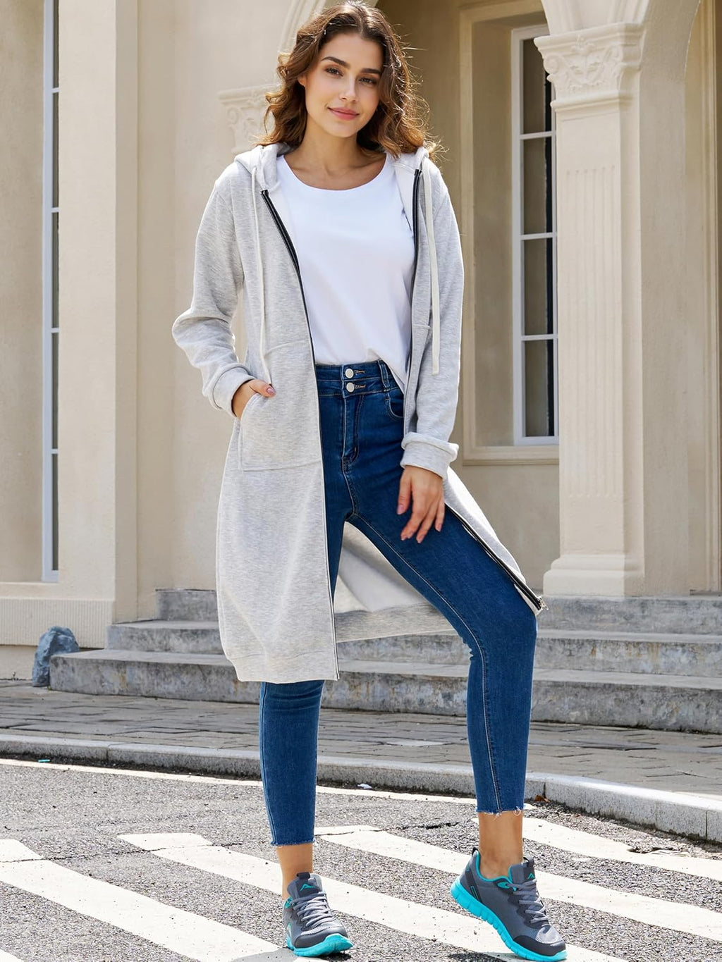 Womens Long Zip up Hoodies Comfortable Fleece Fashion Sweatshirts 2026 Casual Jackets with Pockets