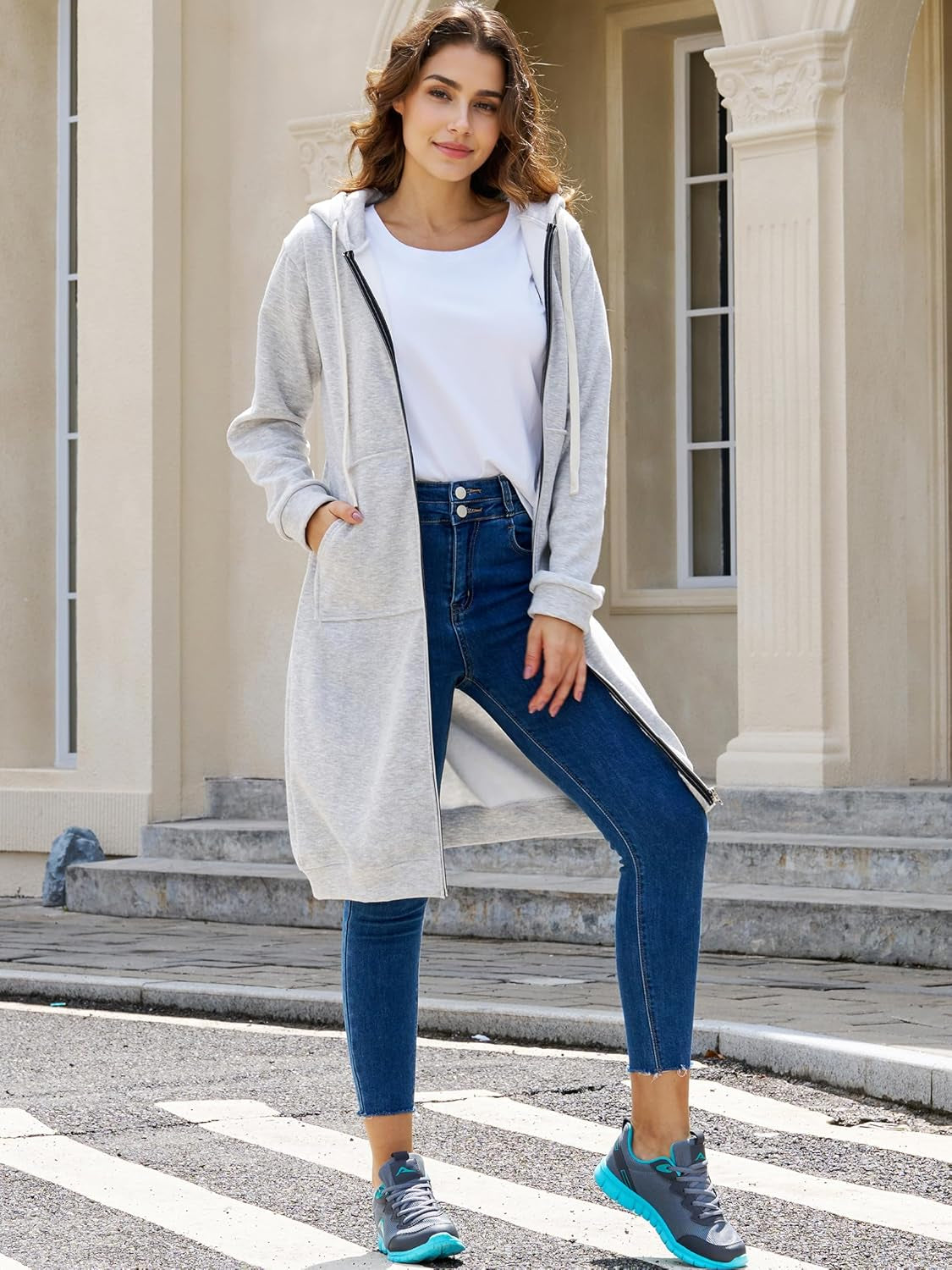 Womens Long Zip up Hoodies Comfortable Fleece Fashion Sweatshirts 2026 Casual Jackets with Pockets