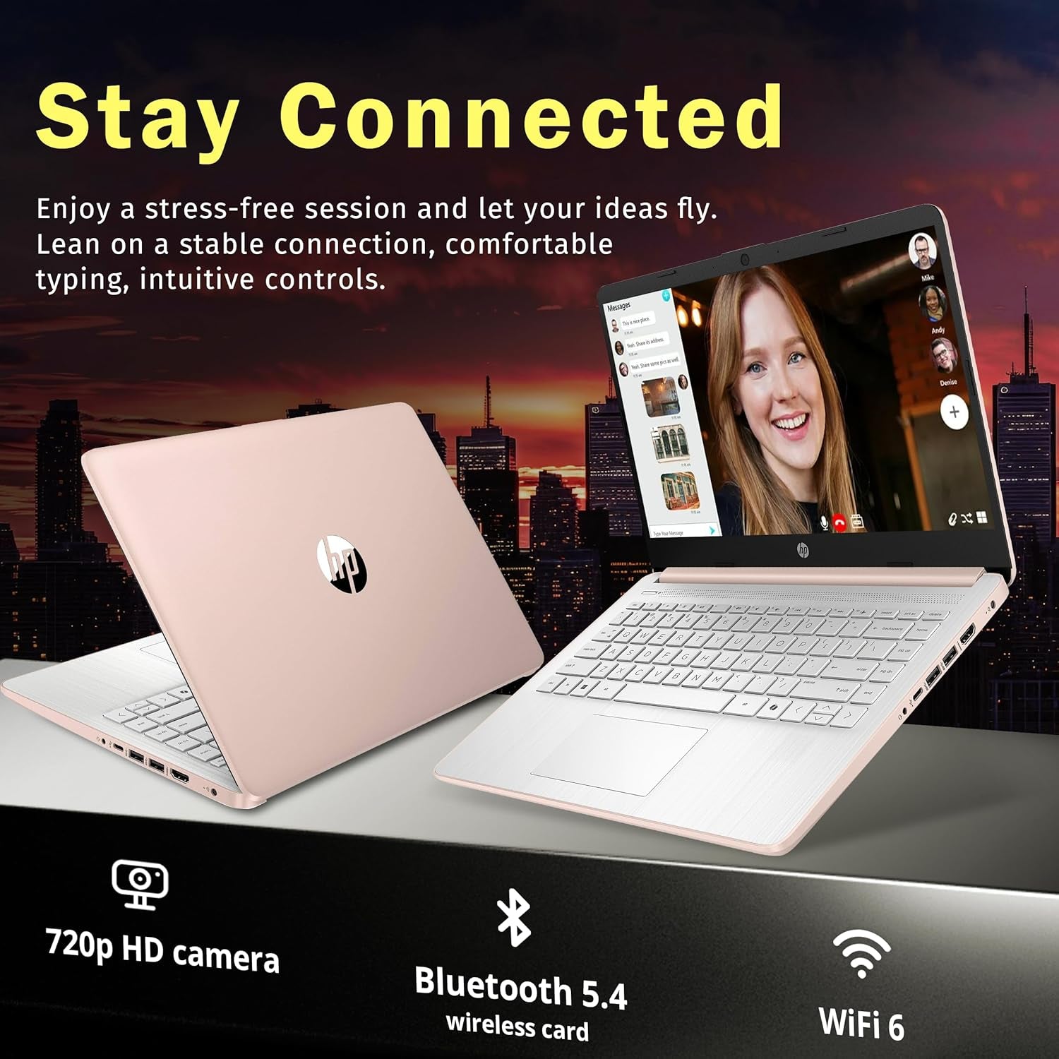 Stream 14" HD Brightview Laptop, Intel Celeron N150, 16GB RAM, 288GB Storage (128GB UFS + 160GB Docking Station Set), Intel UHD Graphics, 720P Webcam, Wi-Fi, 1 Year Office 365, Win 11 S, Gold