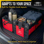 XL Trunk Organizer 3-Section Modular – Extra Large Car Storage for Groceries & Travel Gear, Multi-Compartment Foldable Cargo Bin – Red