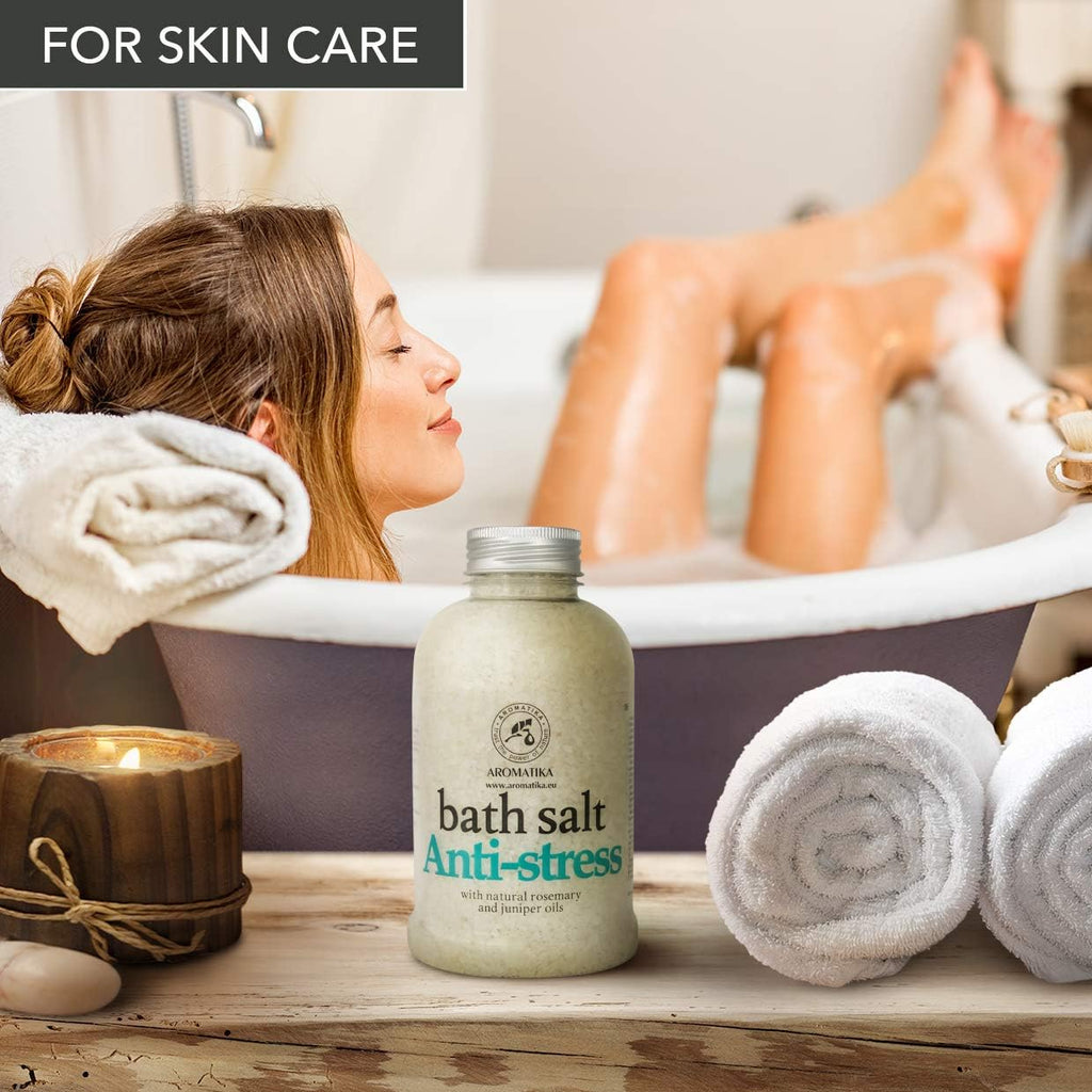 De-Stress Bath Salt 21.16 Oz W/Natural Rosemary & Juniper Oils - Natural Bath Sea Salts 600G - Best for Good Sleep - Relaxing - Calming - Body Care - Beauty - Aromatherapy