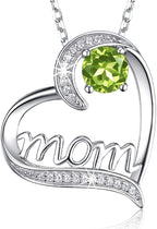 Birthday Gifts for Women 925 Sterling Silver Mom Necklace August September Birthstones Necklace Peridot Blue Sapphire and More Stones Jewelry for Her Love Heart Pendant Necklace