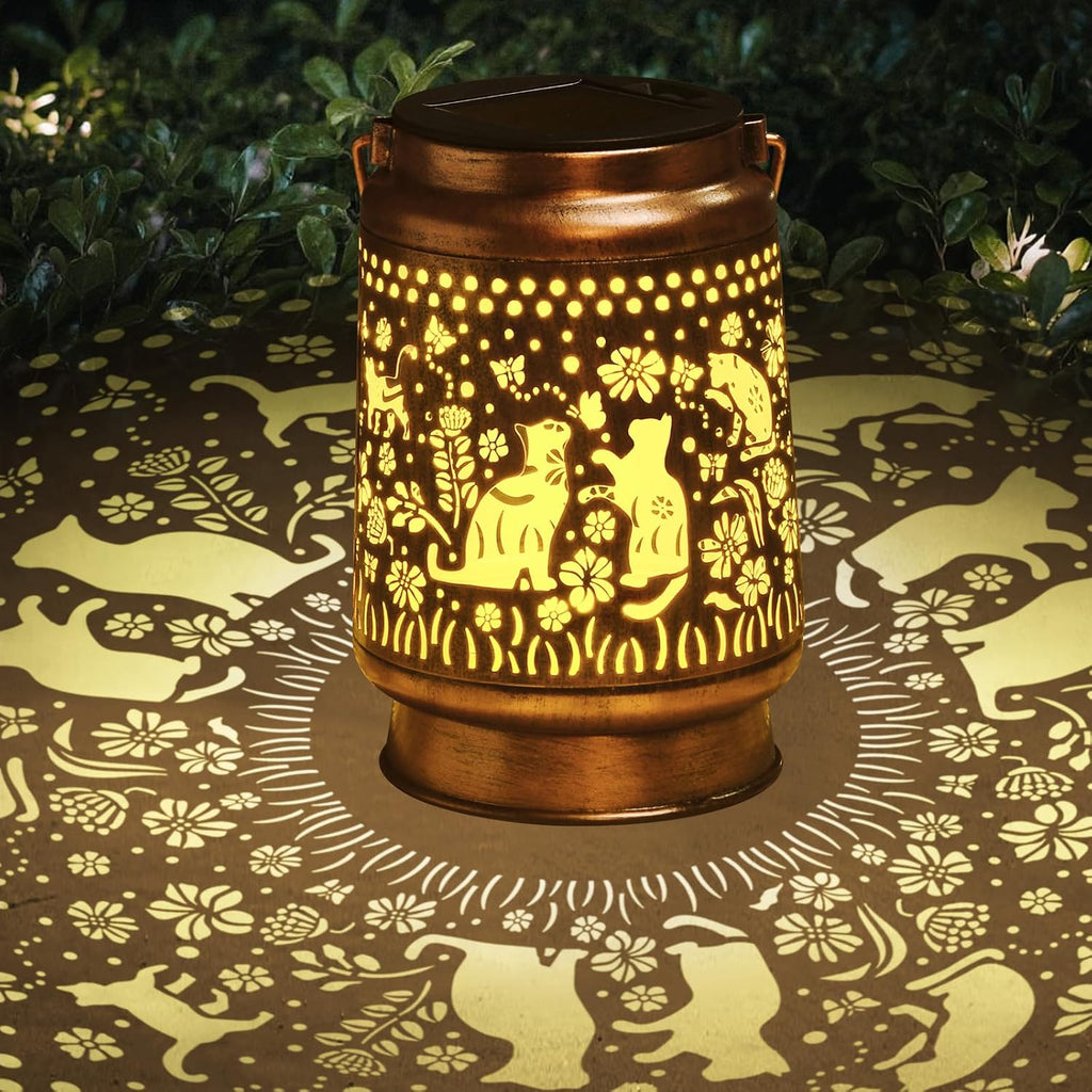 Cat Lover Gifts for Mom Women Gift Cat Solar Lantern Outdoor Birthaday Gifts for Mom Metal Decorative Lanterns for Yard Patio Lawn Solar Garden Decor