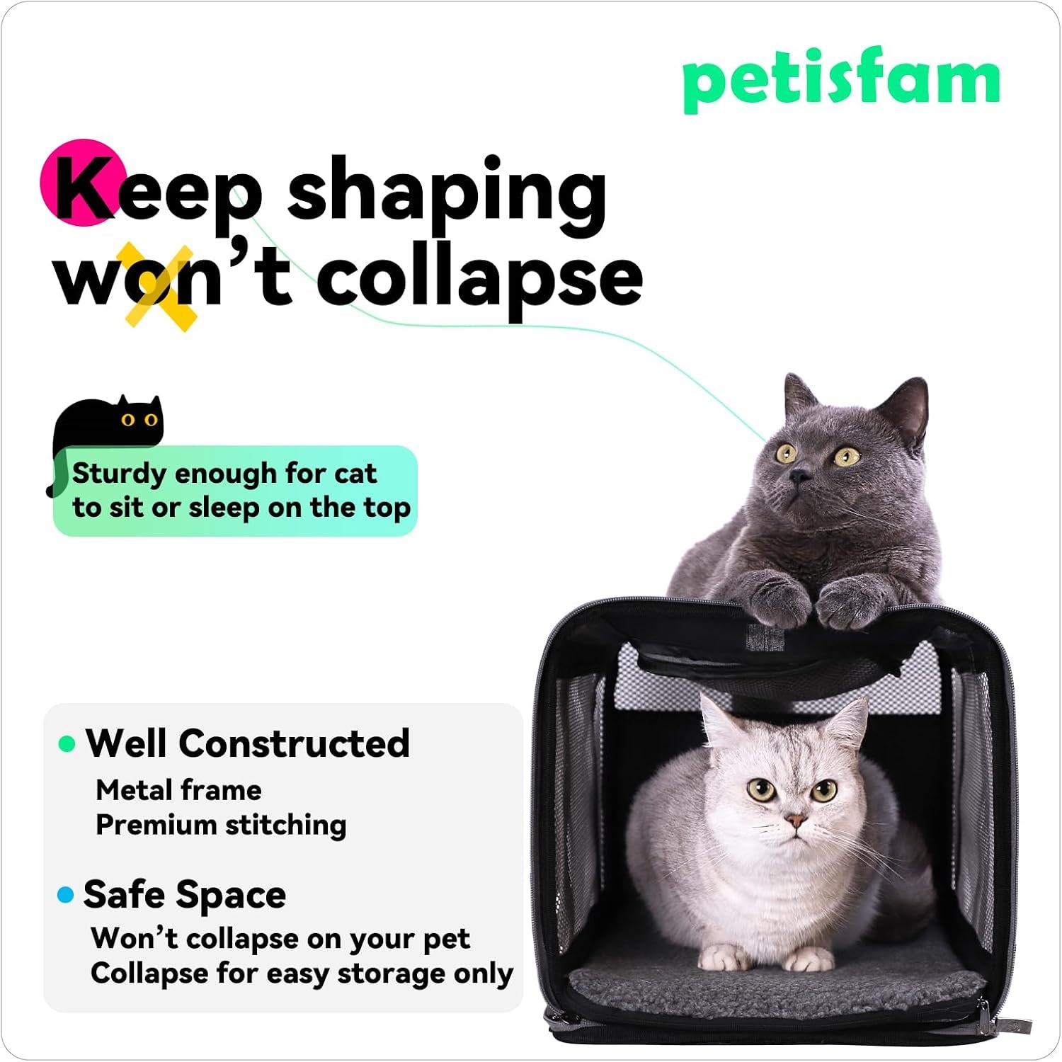 Soft Pet Carrier Bag for Cats and Puppy under 20 Lbs. Sturdy, Safe, Comfortable and Lightweight | Top Opening, Quik-In. Zip-To-Lock. Stress-Free Vet Visits. Cats Can'T Resist. Easy Storage, Cleaning. Lightweight. Breathable