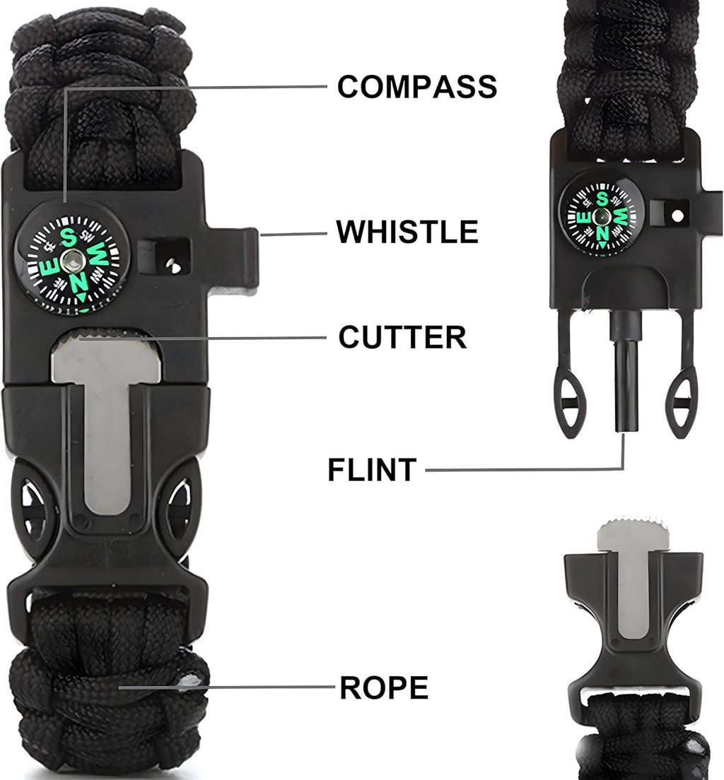 Survival Bracelet Set, 3 Pack with Compass and Whistle | 3 Paracord Bracelets with Compass, Whistle and Magnesium Fire Starter for Camping, Hiking and Emergency Kits