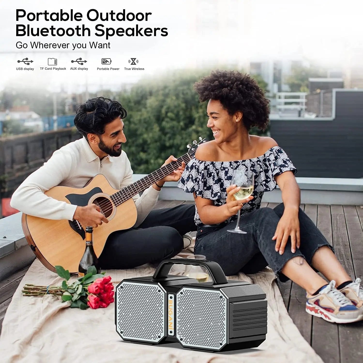 Bluetooth Speaker, Shock Portable Bluetooth Speaker, Bluetooth 5.3, Waterproof, Wireless Speakers, 60W Super Power, Outdoor Speaker, Black(New Model)