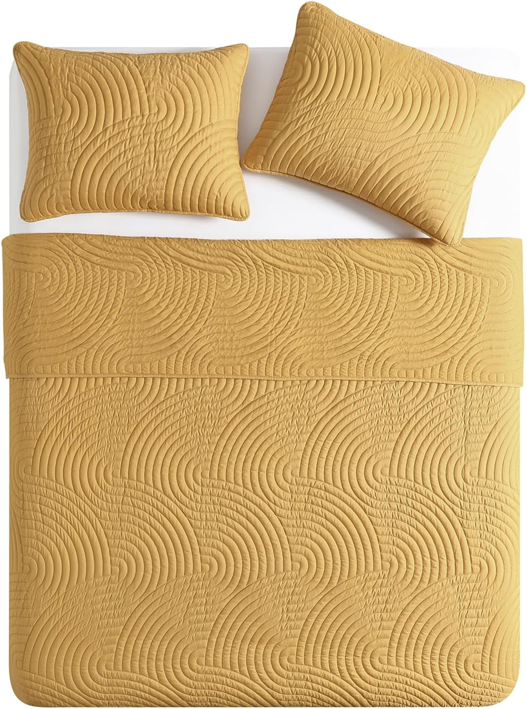 Full/Queen Size 3-Piece Pinsonic Bedding Set - Sands Gold | Quilt & Matching Shams | Soft & Breathable | Wrinkle Resistant | Lightweight for Year round Comfort | Soft Room Decor