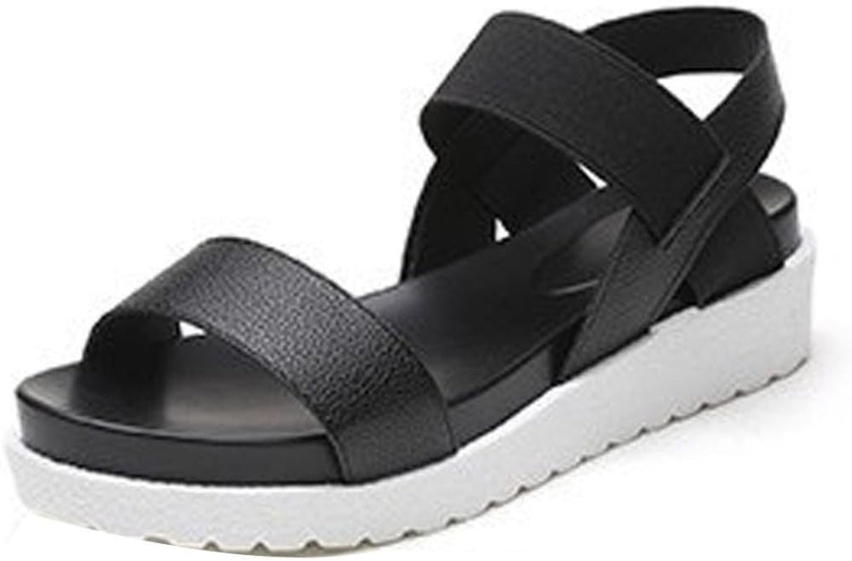 Women Shoes, Women'S Summer PU Sandals Peep Toe Low Shoes Roman Sandals Ladies Flip Flops Platform Shoes (US:9.5, Black)