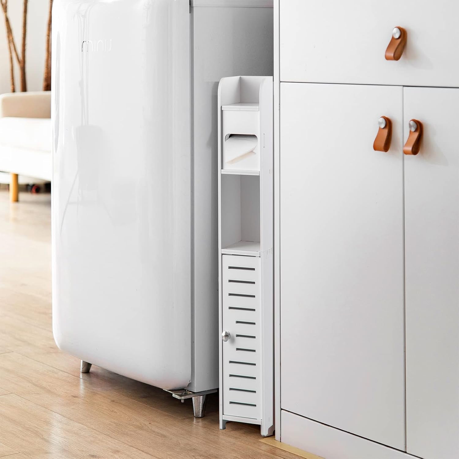 Toilet Paper Holder Stand: Small Bathroom Cabinet Storage for Small Spaces
