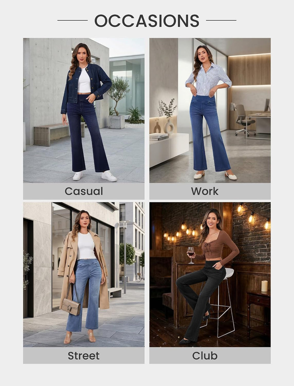 Women’S Trendy Stretchy Flare Jeans Pull on Casual Denim Pants | High Waisted Jeans with Pockets, Bootcut Leg, Soft Stretch Denim, Elastic Waist, Loose Fit, Casual Daily Wear, Work, Travel