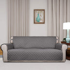 Reversible Quilted Sofa Cover, Water Resistant Slipcover Furniture Protector, Washable Couch Cover with Non Slip and Elastic Straps for Kids, Dogs, Pets (Sofa, Gray/Light Gray)