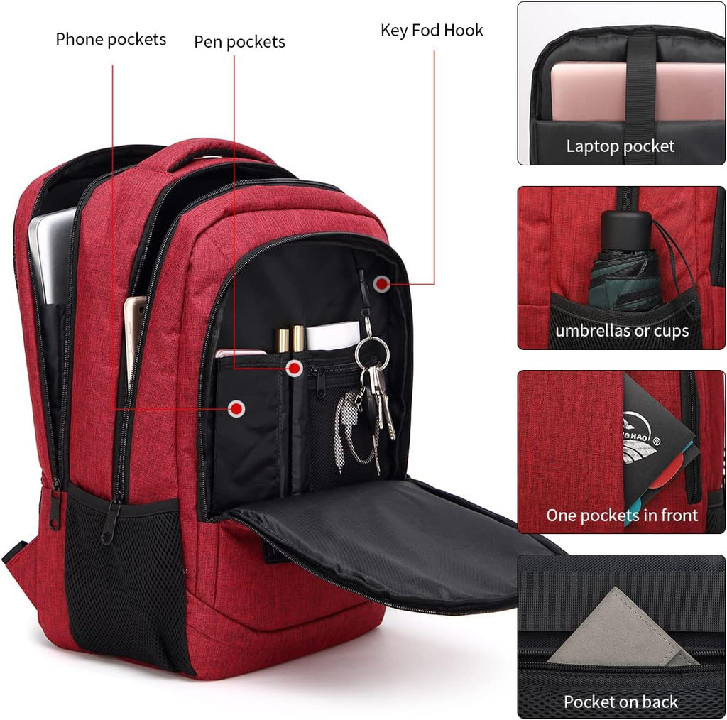 Travel Laptop Backpack anti Theft Backpacks with USB Charging Port, Travel Backpacks Business Work Bag 15.6 Inch College Computer Bag for Men Women, Red
