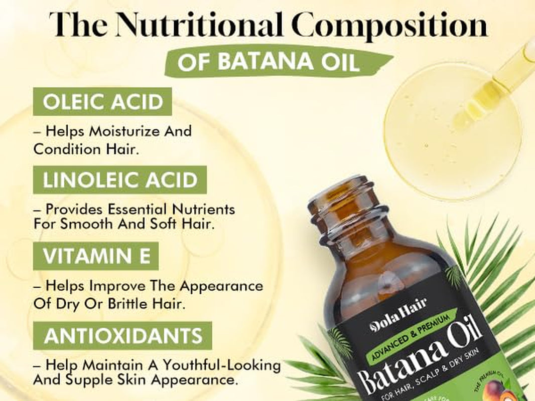 Batana Oil for Hair, Scalp & Skin, Natural Elaeis Oleifera Kernel Oil, Moisturizing Hair Oil for Dry Hair, Lightweight Conditioning Oil, Enhances Softness & Shine, 2.03 Fl Oz (60 Ml)