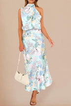 Women'S 2026 Summer Satin Dress Elegant Sleeveless Mock Neck Cocktail Party Maxi Dresses