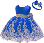 0-6 Years Baby Girls Pageant Lace Embroidery Dresses Toddler Formal Dress with Headwear