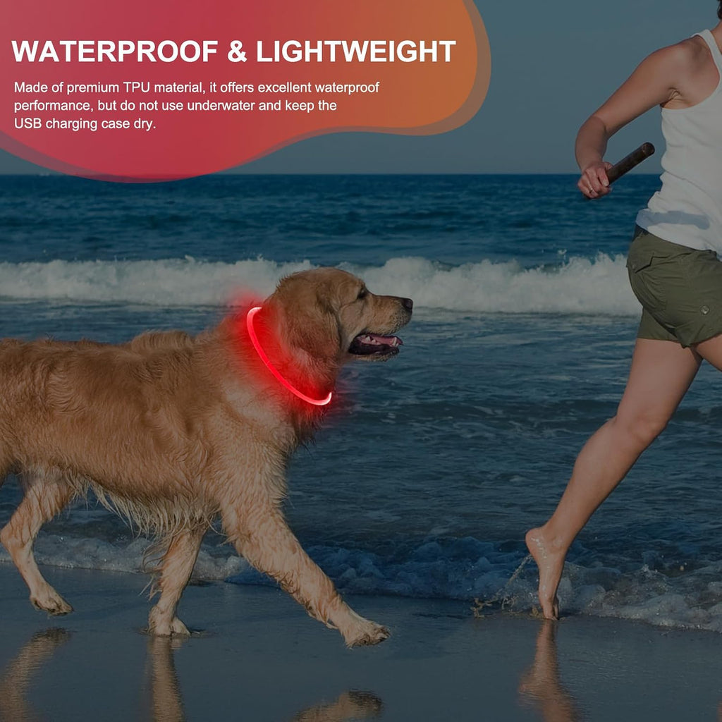 Led Dog Collar - Waterproof Lighted Doggie Collars for Night Rechargeable, High Visibility TPU Cuttable Lighted Pet Collar (Red)