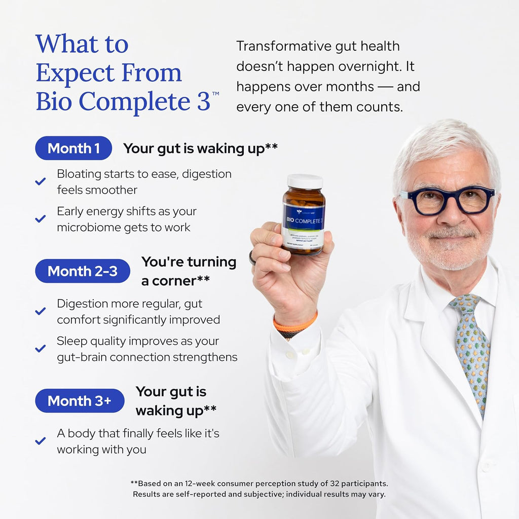 ® Bio Complete 3, 3-In-1 Probiotics for Gut Health, Probiotic Supplements for Digestion, Supplement Supporting Bloating, Gas, Food Cravings, Energy Levels, Skin, and Focus, 30 Day Supply